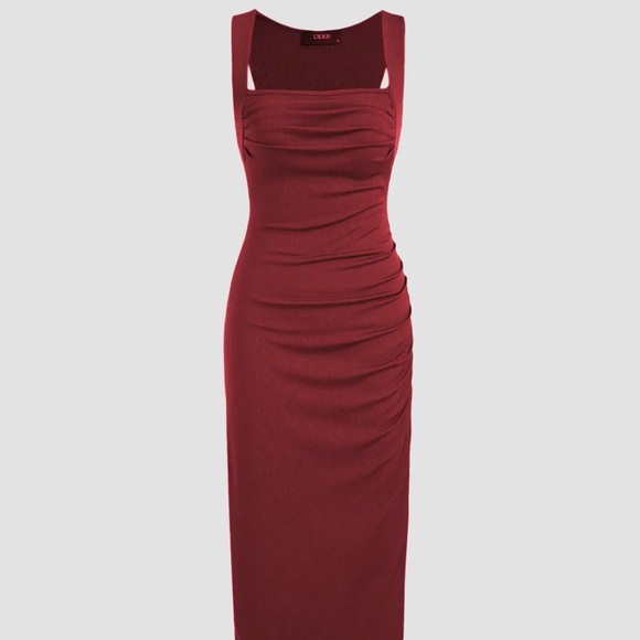 Cider Dresses & Skirts - Burgundy red Ruched Square-Neck Maxi Dress
